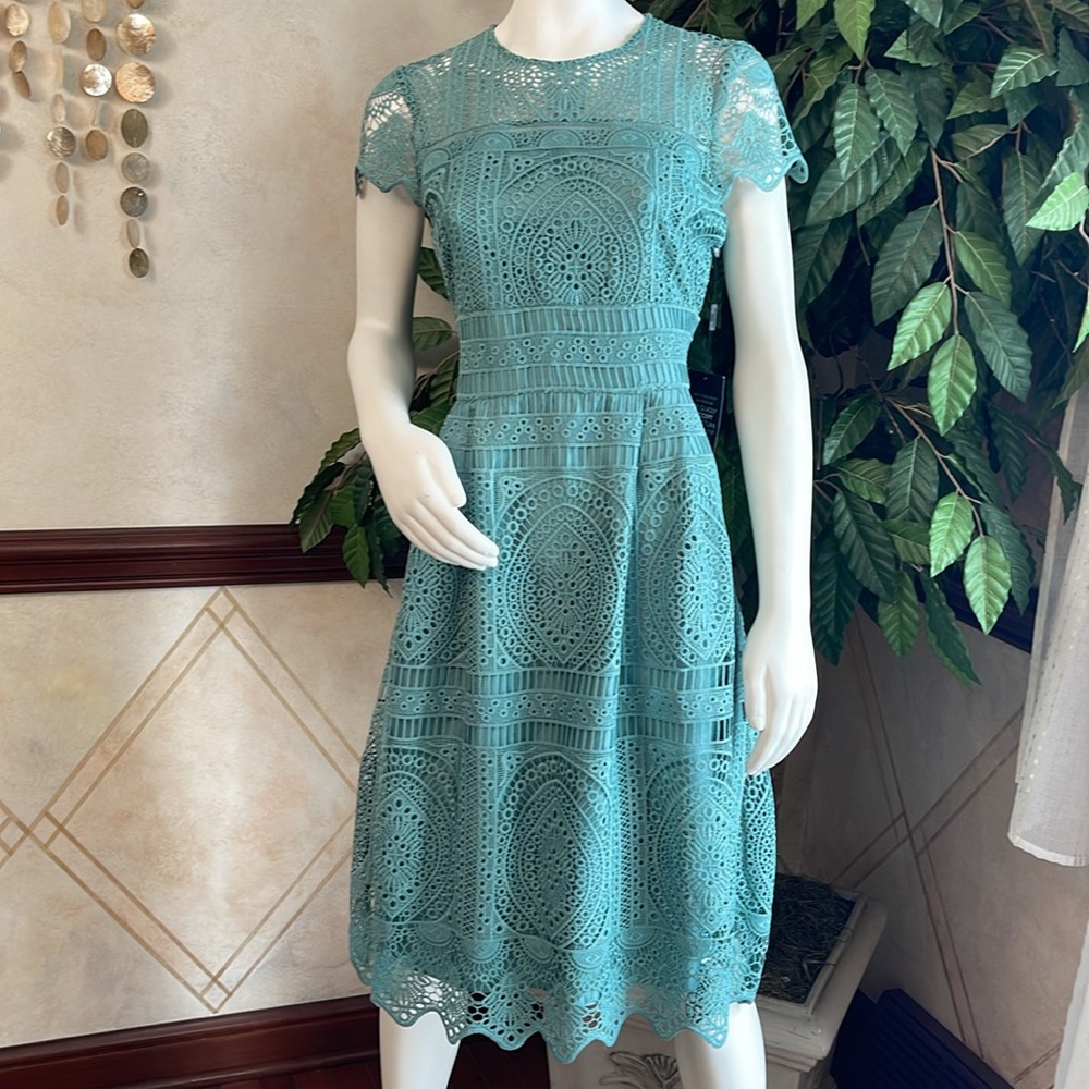 WHBM EMBROIDERED LACE FIT & FLARE DRESS - Picture 6 of 13